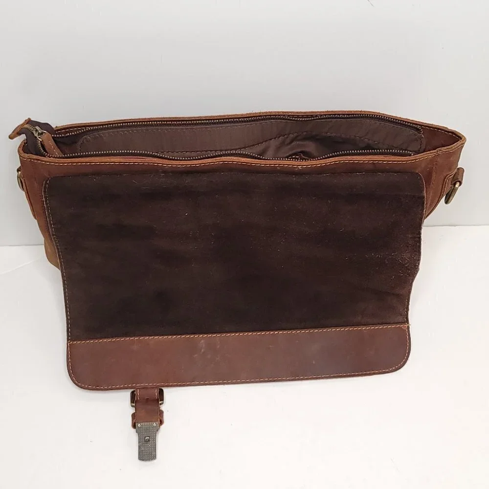 Kattee Men's Crazy Horse Leather Shoulder Briefcase, 14